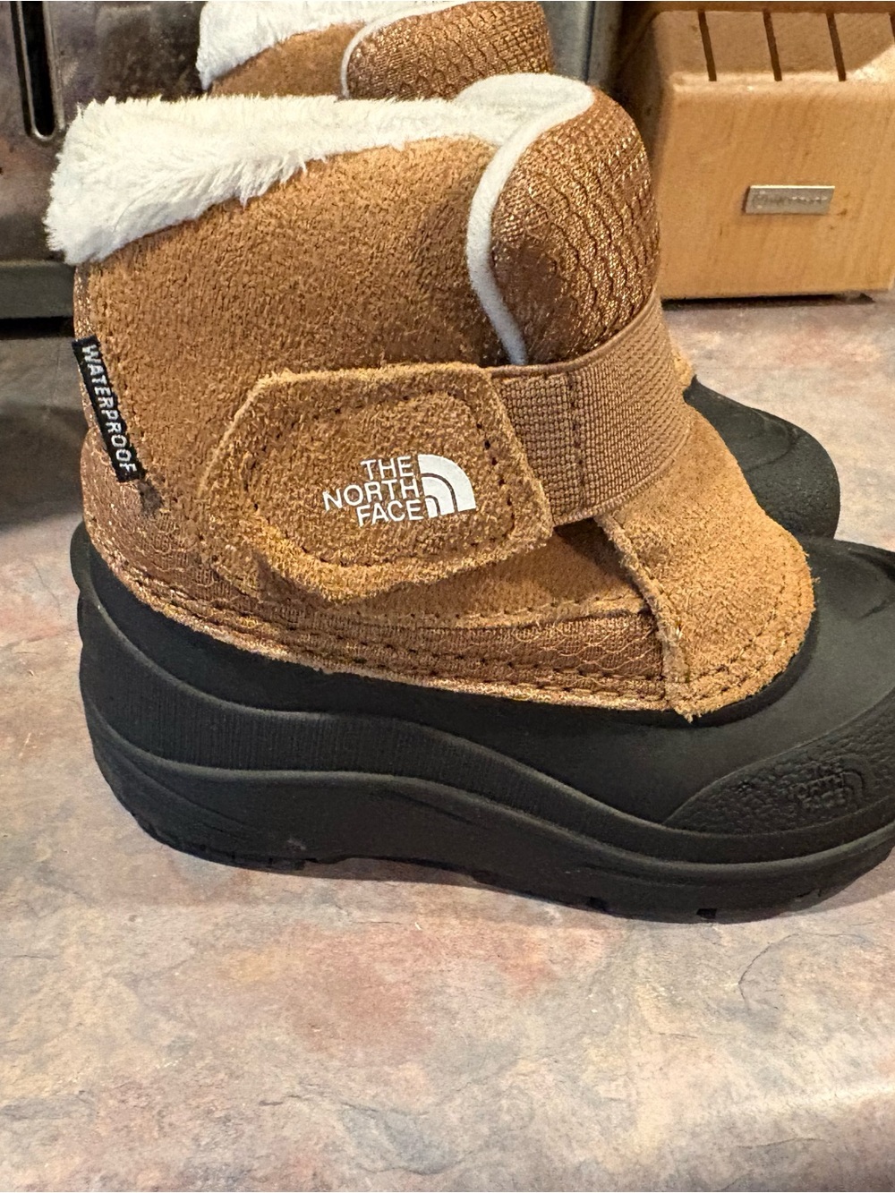 The North Face Kids Waterproof Snow Boot in Tan and Black